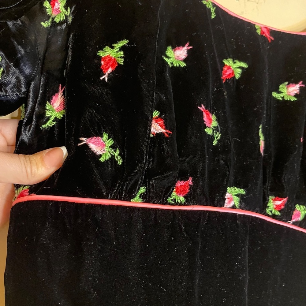 Puff Sleeve Black Velvet Elegant Black Floral Maxi Dress Bridgerton - Picture 9 of 14